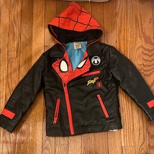 Marvel Spider-Man Black and Red Kids Hoodie Faux Leather Jacket-4T